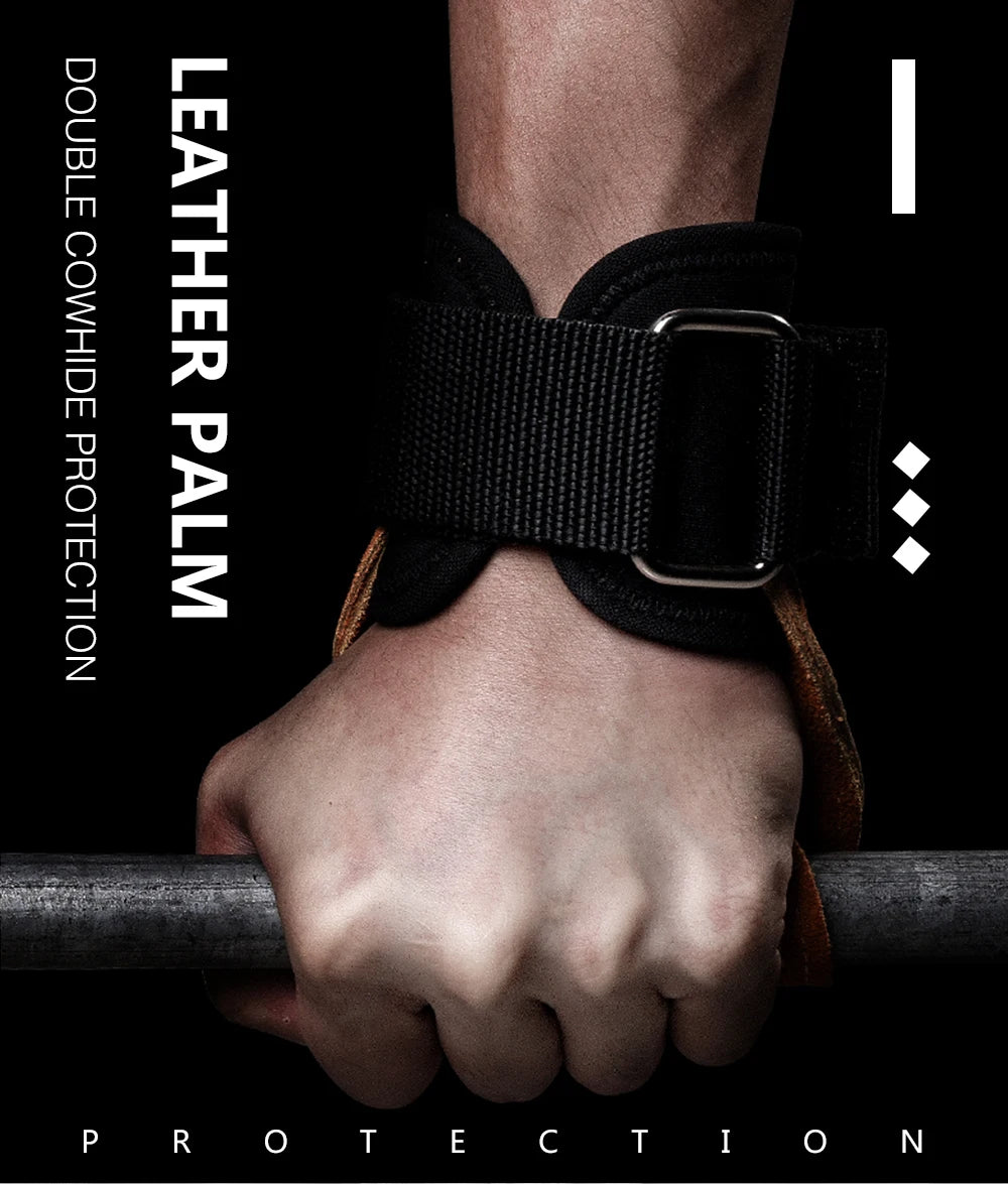 Cowhide Gym Grips Gloves Weightlifting Fitness Pull Up Crossfit Workout Equipment Anti-Slip Wear-Resistance Palm Protection