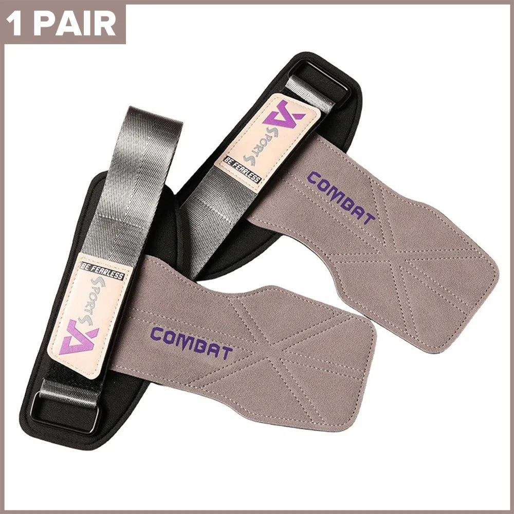 Cowhide Power-Assisted Straps Grips Fitness Gloves Anti-Skid Pads for Women Men Gym Workout Fitness Exercise【1 Pair】