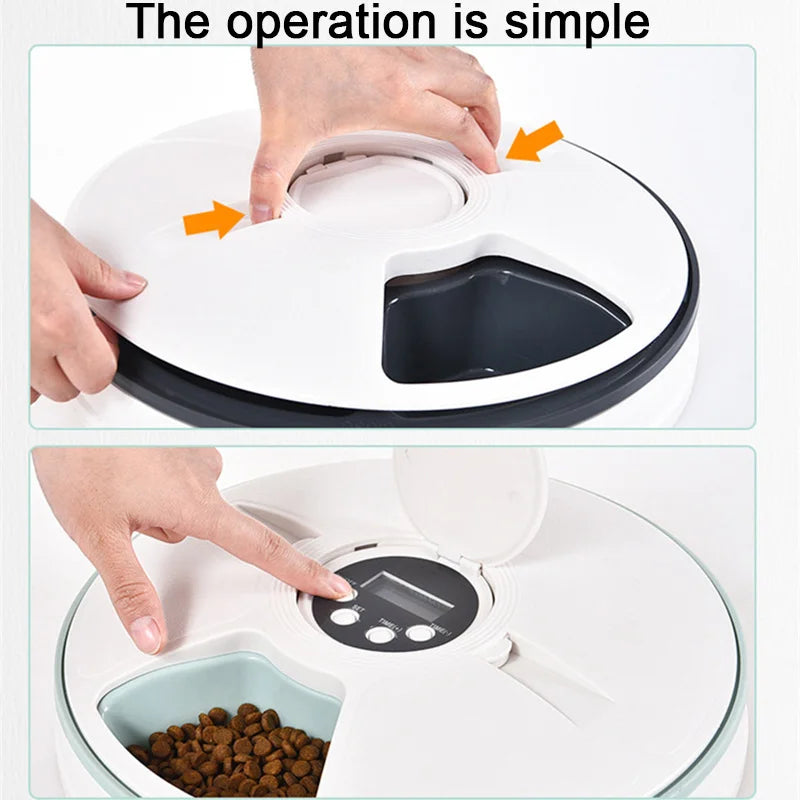 6 Meal Trays, Digital Timer, Portion Control, with Voice Recorder, Automatic Feeder for Dogs and Cats, Dry and Wet Food