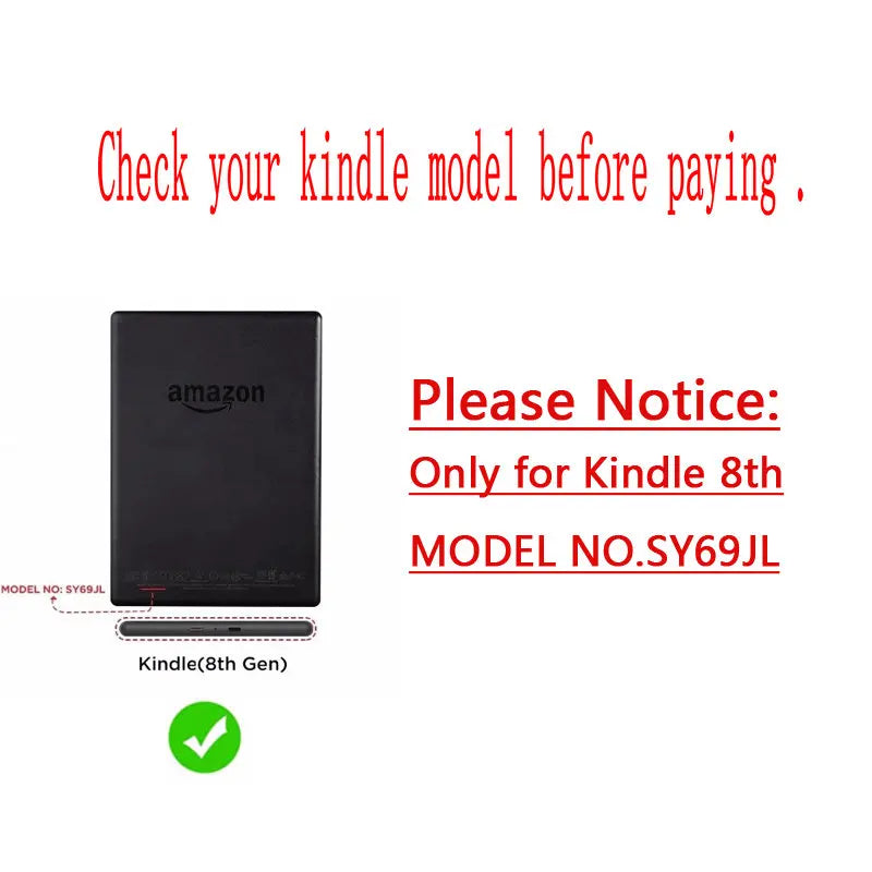 Kindle 8 Case for Kindle (8th Generation, 2016) with Smarter Sleep&Wake/Magnatic Closure/Stand/Hand Strap for Model No SY69JL