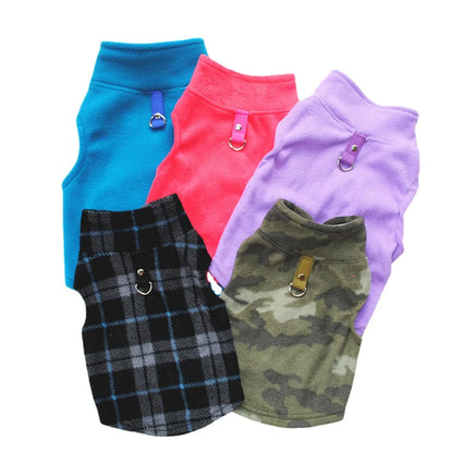 Dog Clothes Dog Sweater with Leash Ring Soft Winter Pet Clothes Warm Fleece Vest Dog Cozy Jacket for Dog Supplies French Bulldog