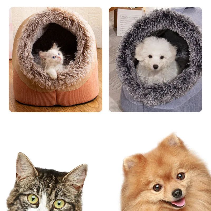 Pet House for Small Dog Cat Bed House Portable Enclosed Plush Pet Kitten Nest Winter Warm Soft Pet Cave Kennel Deep Sleep Sofa