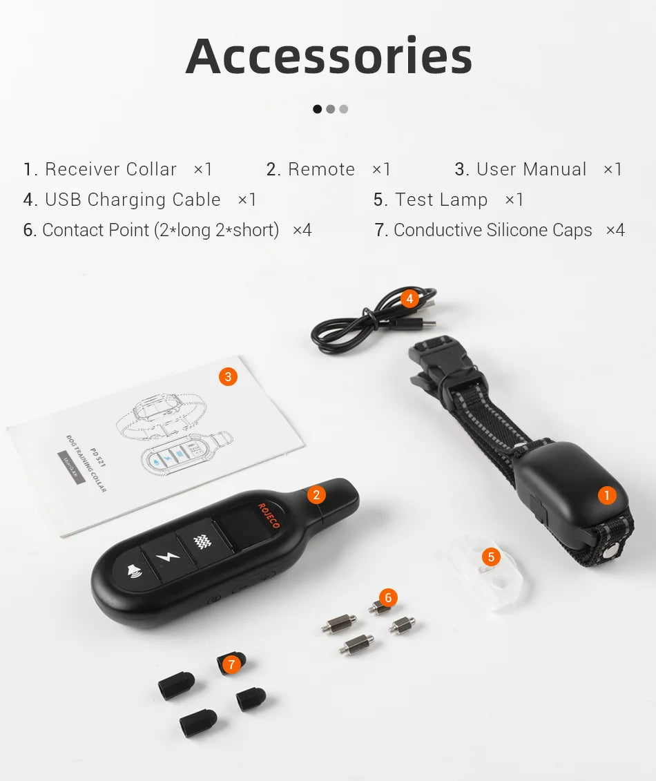 ROJECO Electric Dog Training Collar Digital Rechargeable Remote Control IPX7 Waterproof Vibrator Pet Dog Bark Stop Shock Collar