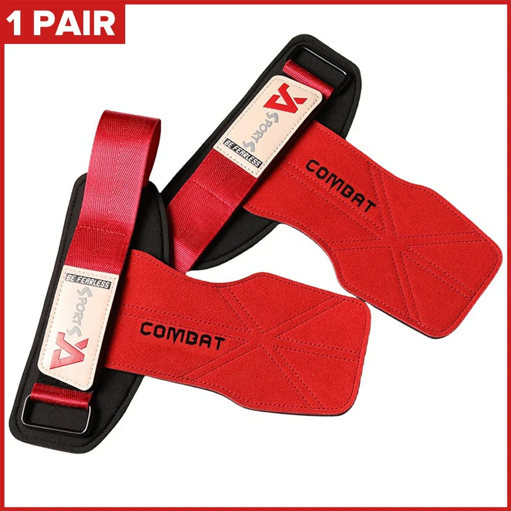 Cowhide Power-Assisted Straps Grips Fitness Gloves Anti-Skid Pads for Women Men Gym Workout Fitness Exercise【1 Pair】