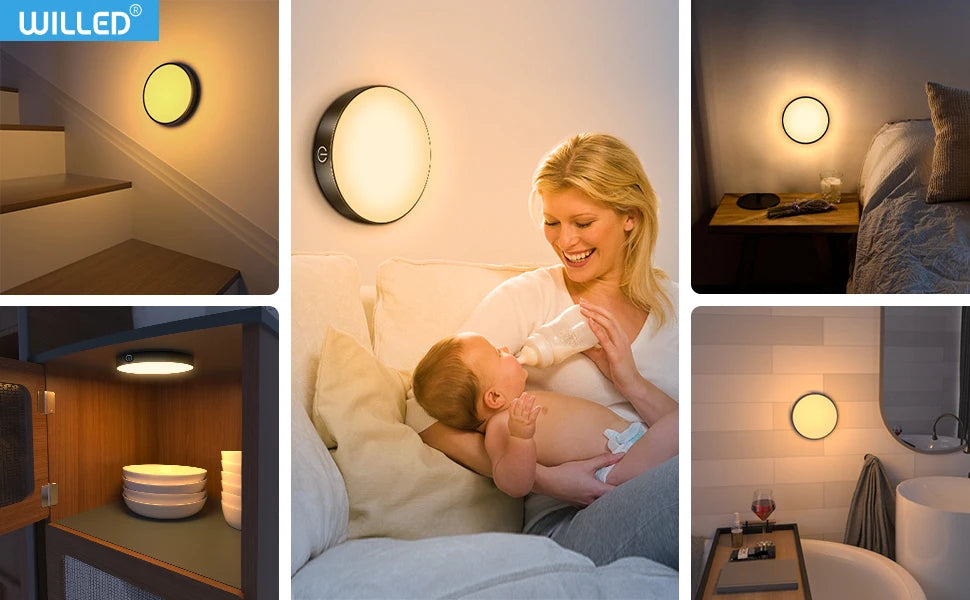WILLED Rechargeable Dimmable Touch Light Buit-in 1000mAh Batter Portable LED Night Lights for Cabinet Wardrobe Kitchen Bedroom