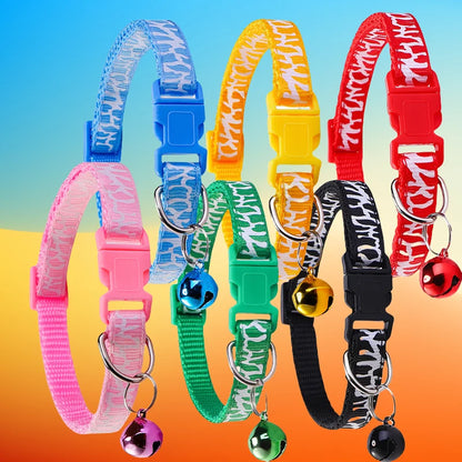 6pcs/set Small Pet Collar with Bell Cute Print Cat Adjustable 7-12 Inch for 3-12 Months Cat