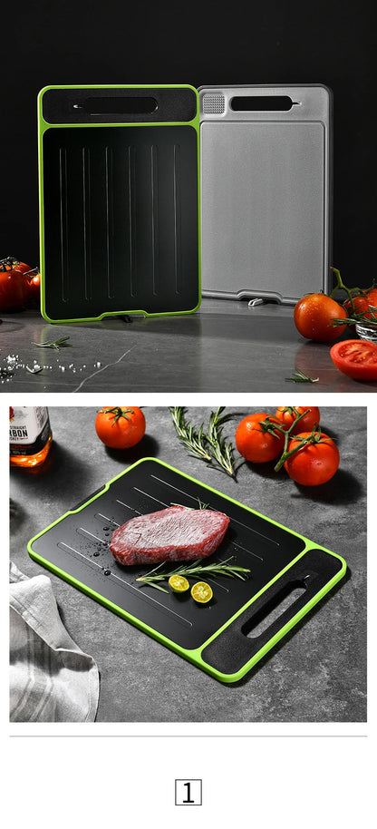 Foldable Double-Sided Thawing Cutting Board 4-in-1 Aluminum Alloy Chopping Board with Knife Sharpener and Garlic Grinder