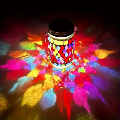 1pc Solar Mosaic Outdoor Lantern, Atmosphere Lamp, Rechargeable Table Lamp Mosaic Night Light For Garden, Outdoor Decorations