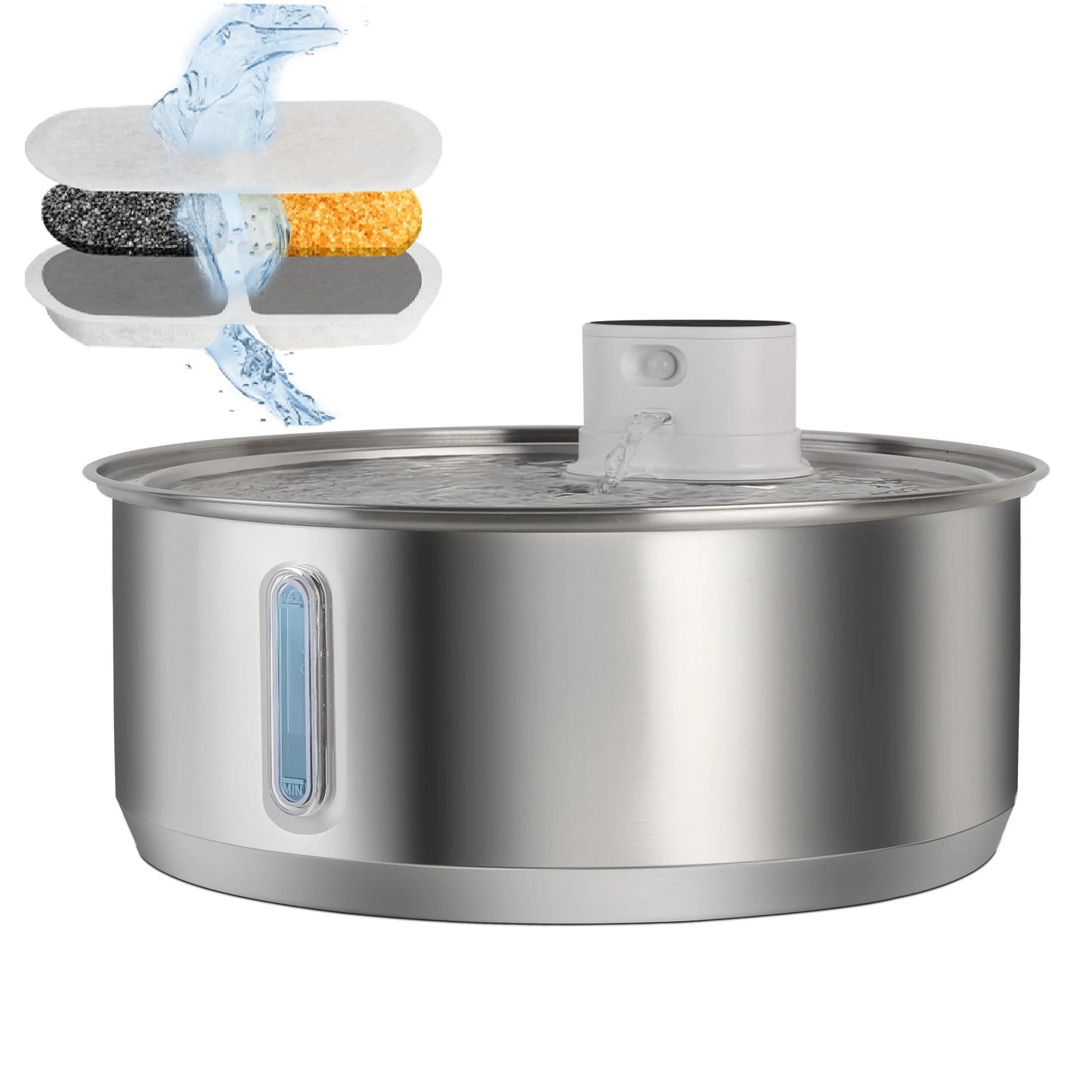 Petavista 8L Automatic Stainless Steel Dog Water Fountain 5000mAh Wireless Pet Drinker Battery & Sensor 2 in 1 Dispenser for Dog