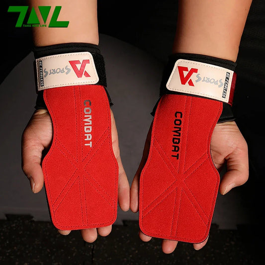 Cowhide Power-Assisted Straps Grips Fitness Gloves Anti-Skid Pads for Women Men Gym Workout Fitness Exercise【1 Pair】