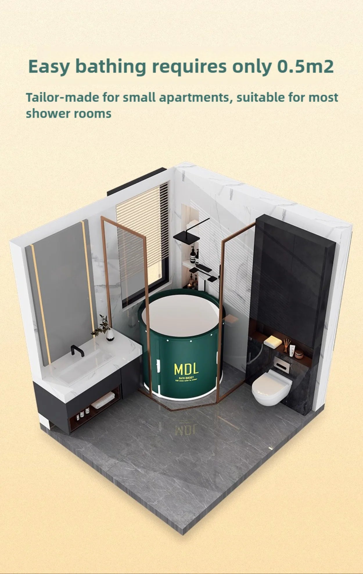 1 unit Strengthened DIY-style bathtub for adults with built-in heat retention feature. A foldable home-use bath product.