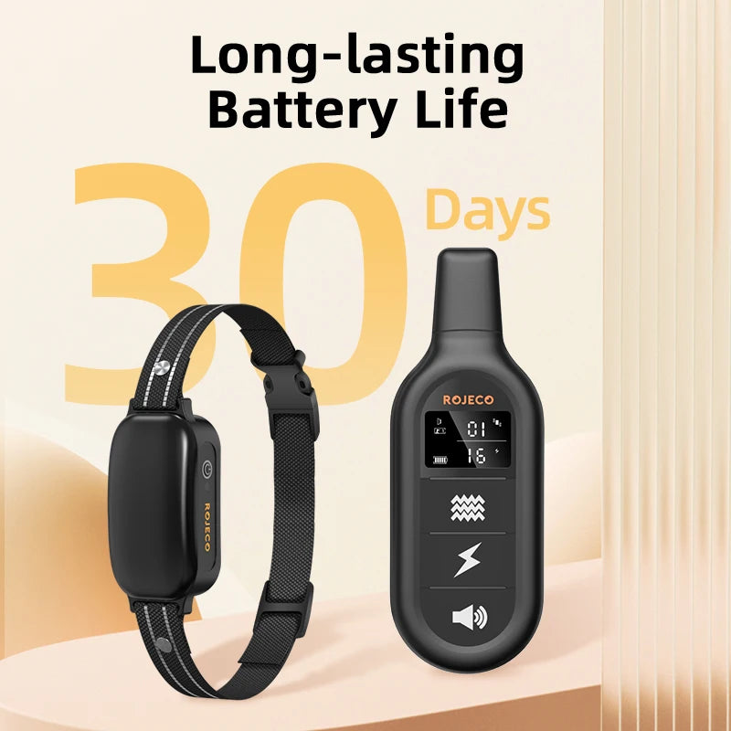 ROJECO Electric Dog Training Collar Digital Rechargeable Remote Control IPX7 Waterproof Vibrator Pet Dog Bark Stop Shock Collar