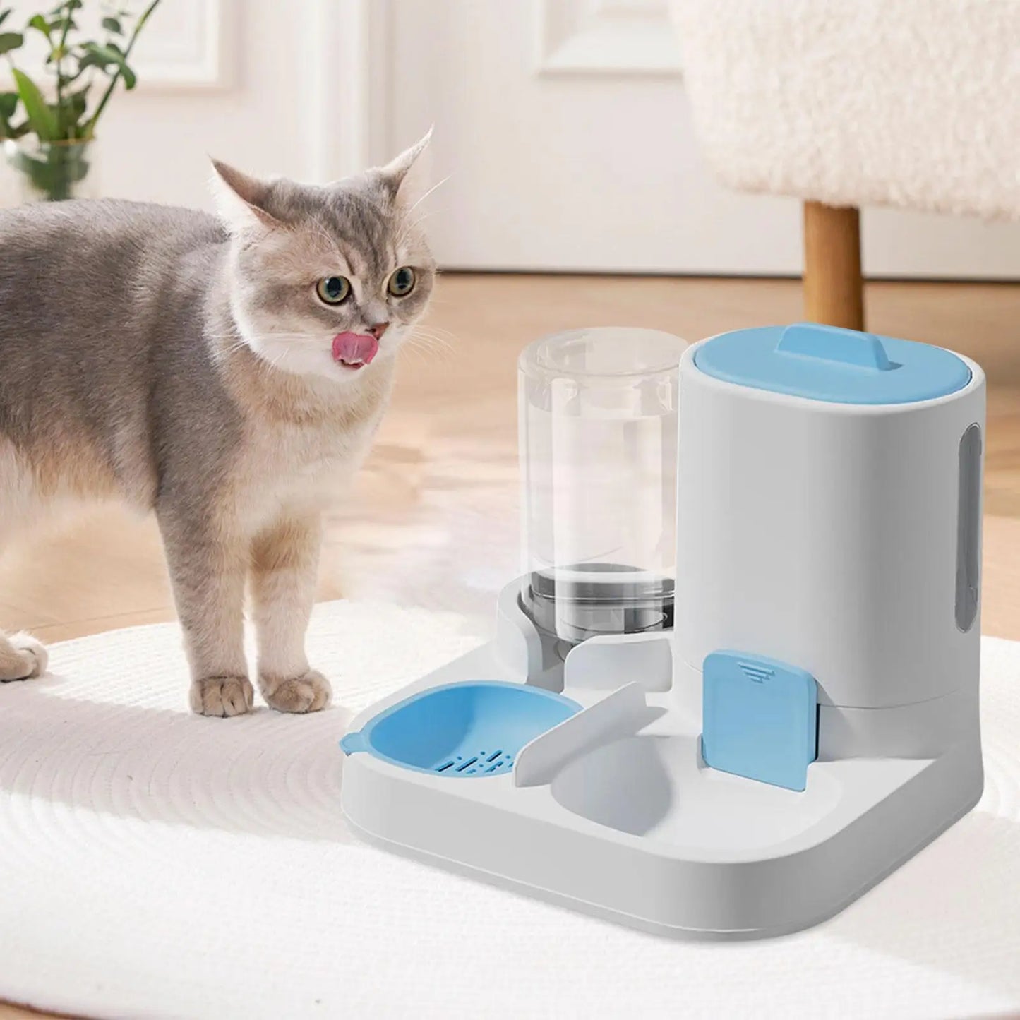 Automatic Pet Feeder Waterer, Pet Bowl Compact Feeding Station Cat Dog Feeder Water Dispenser