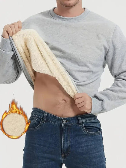 Men’s Fleece Lined Sweatshirt Winter Warm Pullover Crewneck Thick Thermal Casual Top Long Sleeve Shirt for Outdoor Sports