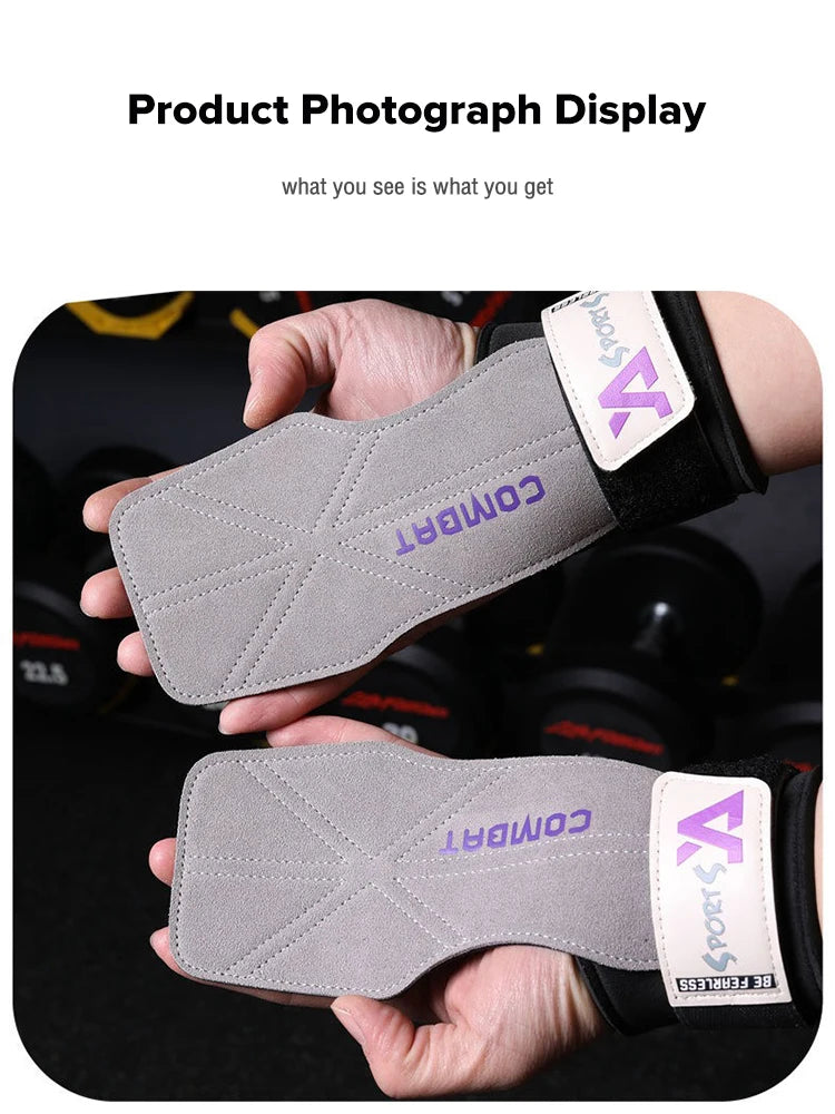 Cowhide Power-Assisted Straps Grips Fitness Gloves Anti-Skid Pads for Women Men Gym Workout Fitness Exercise【1 Pair】