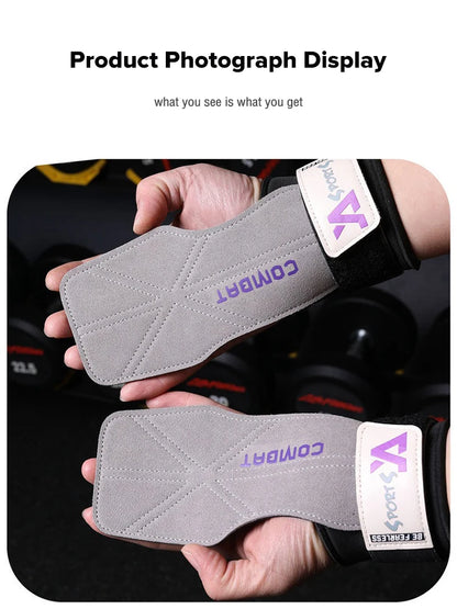 Cowhide Power-Assisted Straps Grips Fitness Gloves Anti-Skid Pads for Women Men Gym Workout Fitness Exercise【1 Pair】