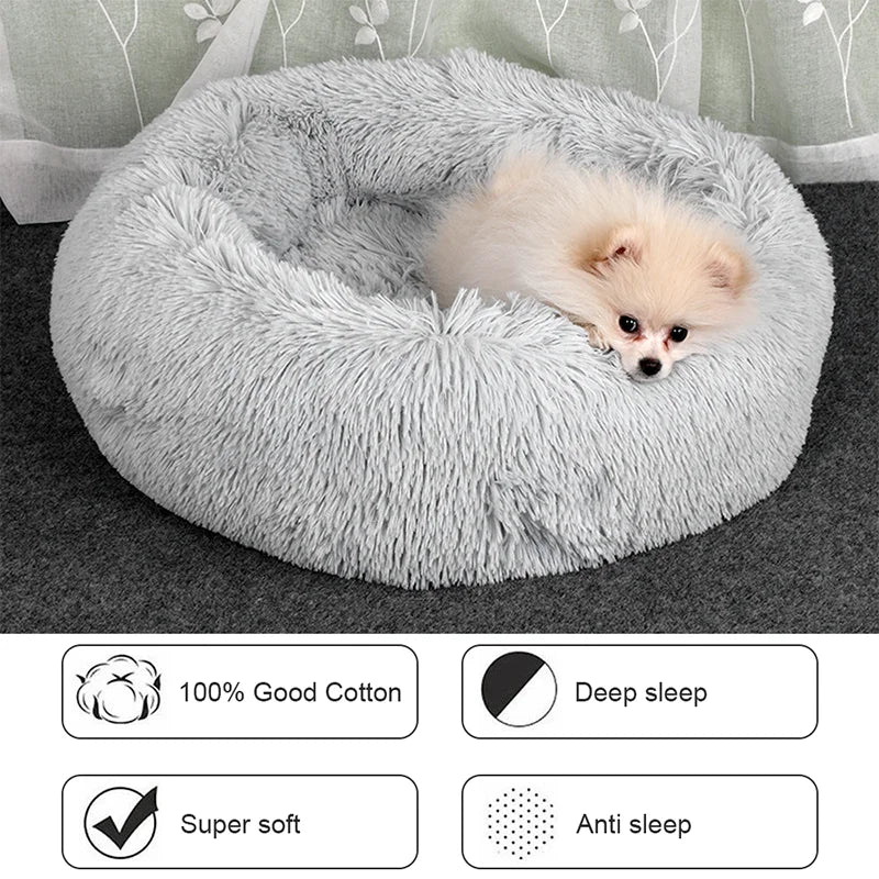 2025 50-80cm Round Pet Bed Long Plush Cat House Dog Bed for Medium Dogs Soft Cat Nest Kennel Dog Mattress Pet Supplies cozy bed