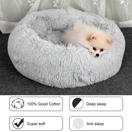2025 50-80cm Round Pet Bed Long Plush Cat House Dog Bed for Medium Dogs Soft Cat Nest Kennel Dog Mattress Pet Supplies cozy bed