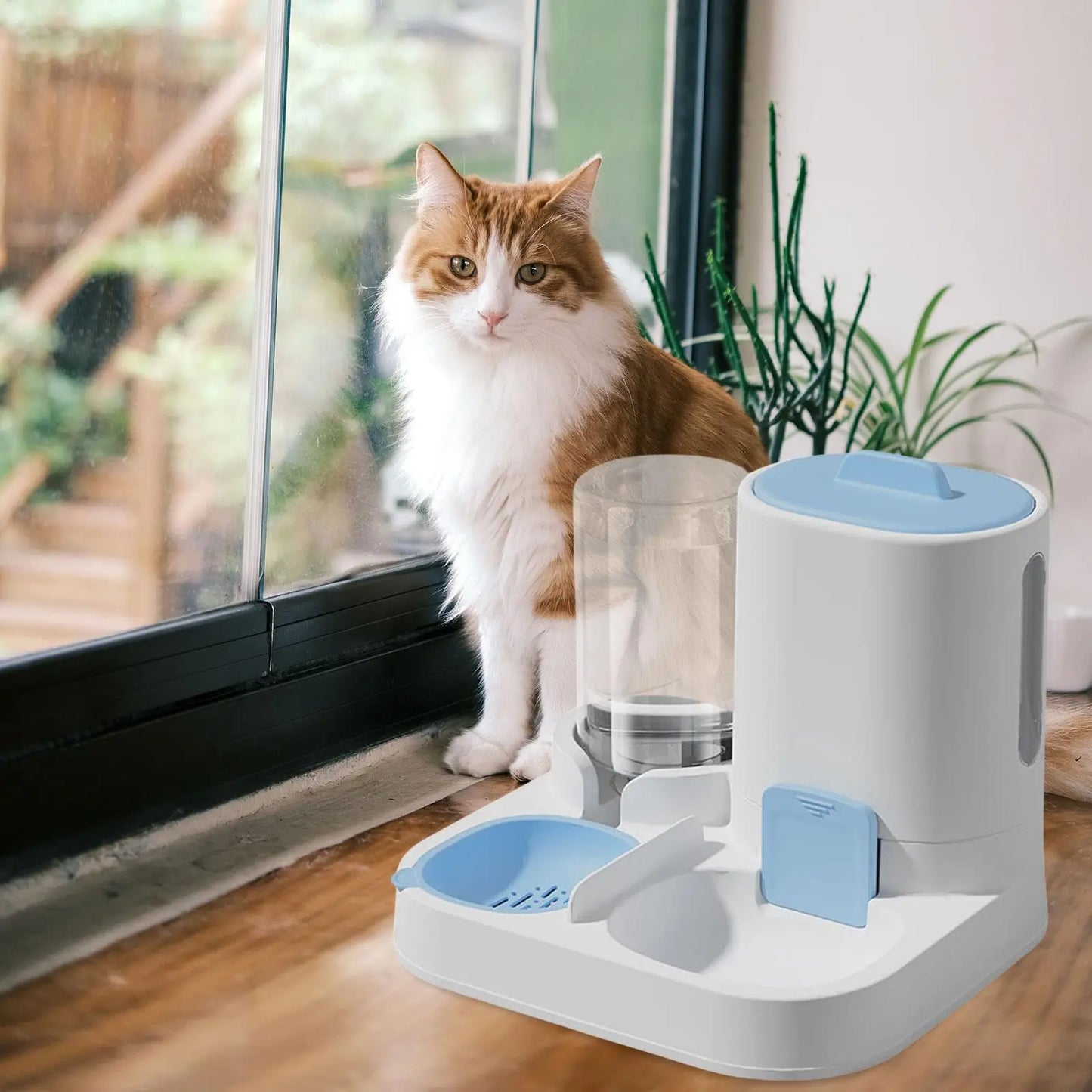 Automatic Pet Feeder Waterer, Pet Bowl Compact Feeding Station Cat Dog Feeder Water Dispenser