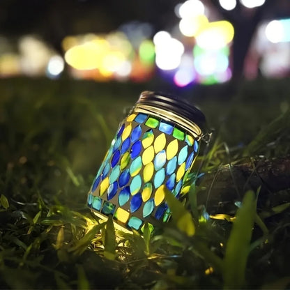 1pc Solar Mosaic Outdoor Lantern, Atmosphere Lamp, Rechargeable Table Lamp Mosaic Night Light For Garden, Outdoor Decorations