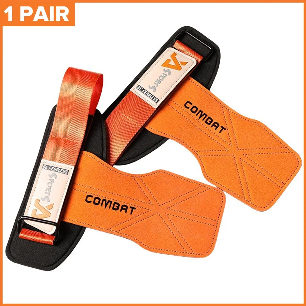 Cowhide Power-Assisted Straps Grips Fitness Gloves Anti-Skid Pads for Women Men Gym Workout Fitness Exercise【1 Pair】