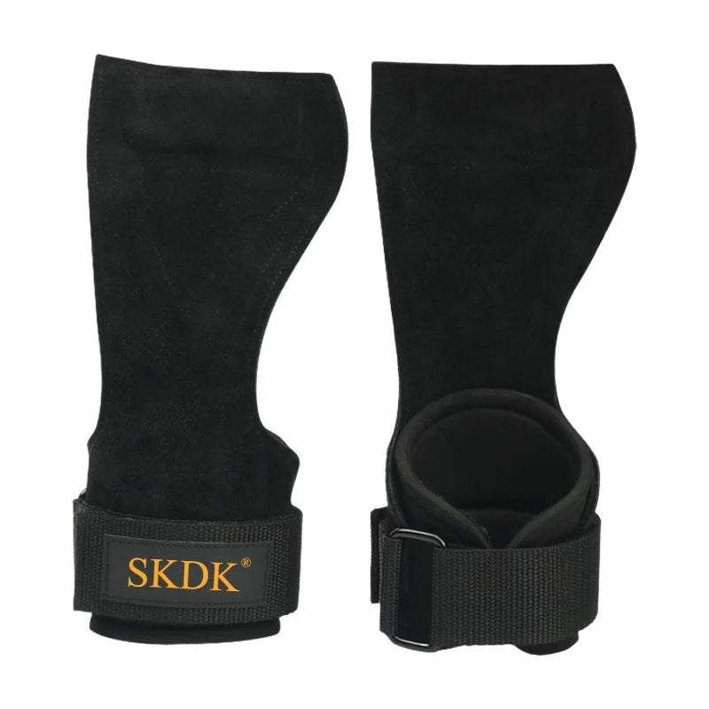 2Pcs Cowhide Gym Gloves Grips Anti-Skid Weight Power Belt Lifting Pads Deadlift Workout Fitness Palm Protection Training Guards