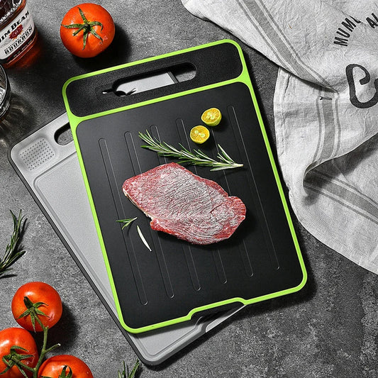 Foldable Double-Sided Thawing Cutting Board 4-in-1 Aluminum Alloy Chopping Board with Knife Sharpener and Garlic Grinder