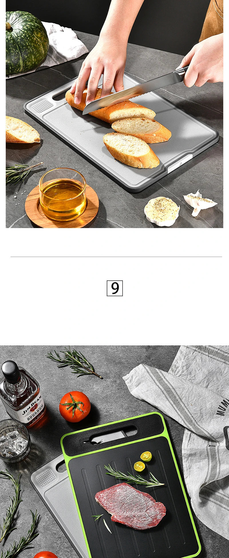 Foldable Double-Sided Thawing Cutting Board 4-in-1 Aluminum Alloy Chopping Board with Knife Sharpener and Garlic Grinder