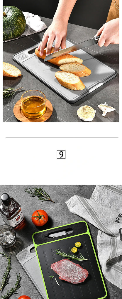 Foldable Double-Sided Thawing Cutting Board 4-in-1 Aluminum Alloy Chopping Board with Knife Sharpener and Garlic Grinder