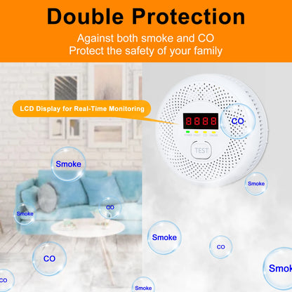 2 in 1 Smoke Carbon Monoxide Alarm Detector Dual Sensor with LCD Display Screen for Hotels Office Buildings Teaching Buildings