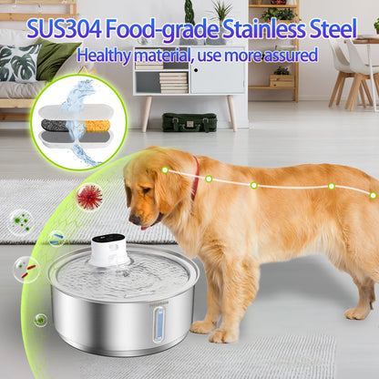 Petavista 8L Automatic Stainless Steel Dog Water Fountain 5000mAh Wireless Pet Drinker Battery & Sensor 2 in 1 Dispenser for Dog