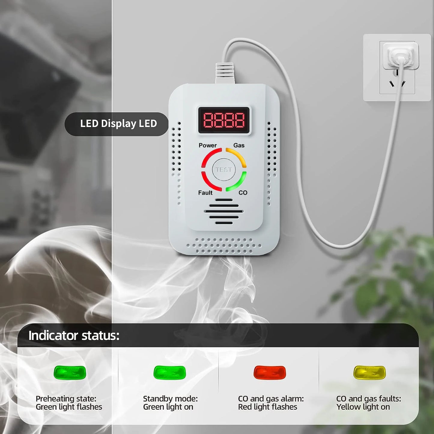 Natural Gas Detector And Carbon Monoxide CO Detector, Combustible Gas Leak Detector Monitor For Gas,Co, Methane(CH4) In Kitchen