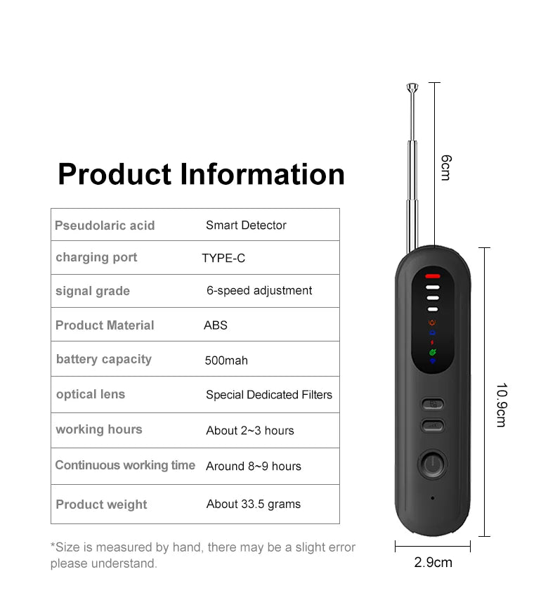Camera detector, travel security guard, infrared scanner, anti-eavesdropping, positioning signal detector T06