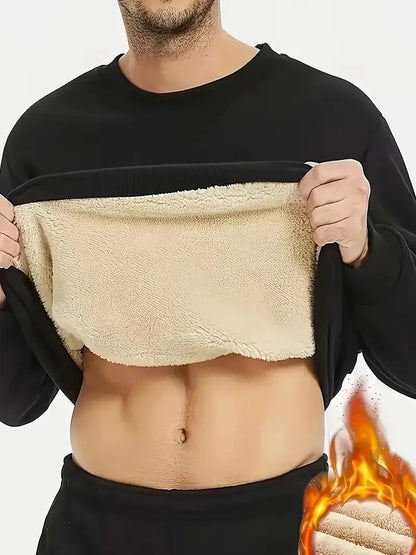 Men’s Fleece Lined Sweatshirt Winter Warm Pullover Crewneck Thick Thermal Casual Top Long Sleeve Shirt for Outdoor Sports