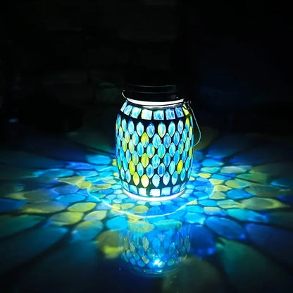 1pc Solar Mosaic Outdoor Lantern, Atmosphere Lamp, Rechargeable Table Lamp Mosaic Night Light For Garden, Outdoor Decorations