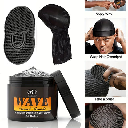 100g Waves Control Pomade Set 360 Wavy Hair Oil With Brush Natural Silky Shine Style Sport Waves Cream For African Black Men