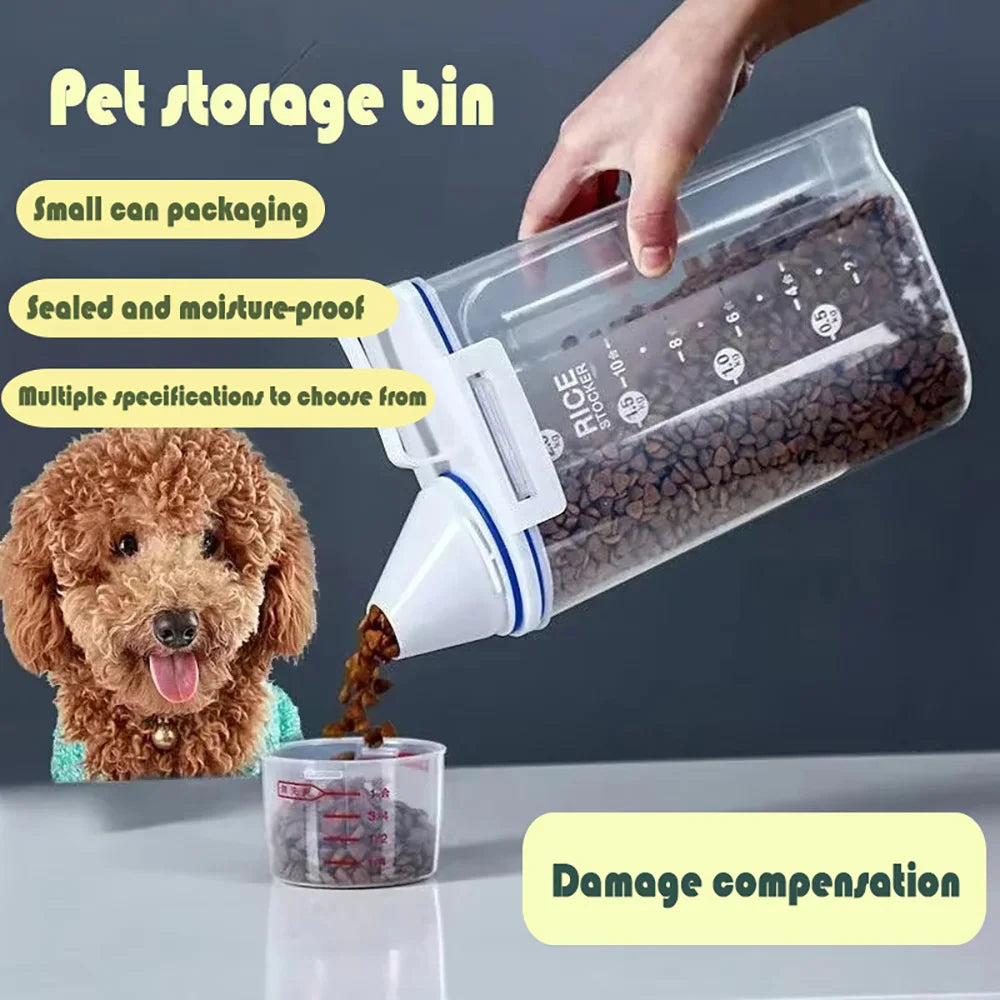1.5kg/2kg Dog Cat Food Pail Plastic Storage Tank with Measuring Cup Container Moisture-proof Sealed Jar Pet Supplies Accessories