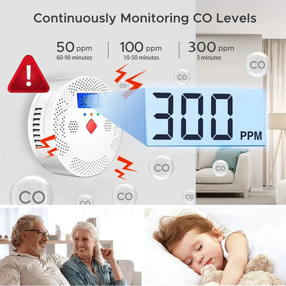 Tuya WiFi Smart Carbon Monoxide Detector Alarm 85dB Sound Warning LCD Digital Display Home Indoor Real-Time CO Monitor Poisoning