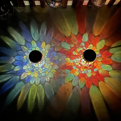 1pc Solar Mosaic Outdoor Lantern, Atmosphere Lamp, Rechargeable Table Lamp Mosaic Night Light For Garden, Outdoor Decorations