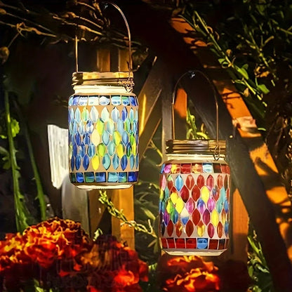 1pc Solar Mosaic Outdoor Lantern, Atmosphere Lamp, Rechargeable Table Lamp Mosaic Night Light For Garden, Outdoor Decorations