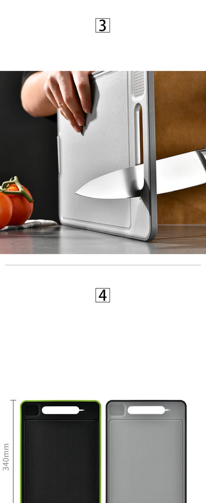 Foldable Double-Sided Thawing Cutting Board 4-in-1 Aluminum Alloy Chopping Board with Knife Sharpener and Garlic Grinder