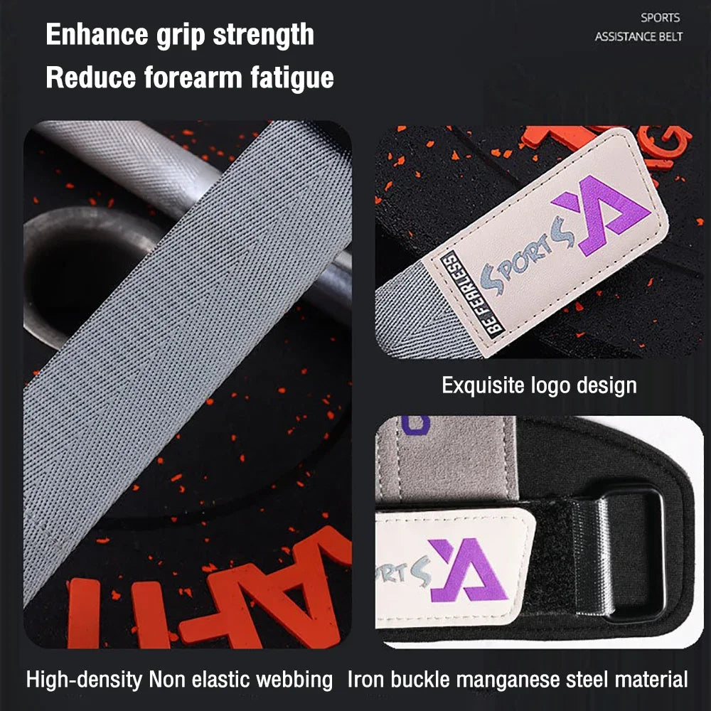 Cowhide Power-Assisted Straps Grips Fitness Gloves Anti-Skid Pads for Women Men Gym Workout Fitness Exercise【1 Pair】