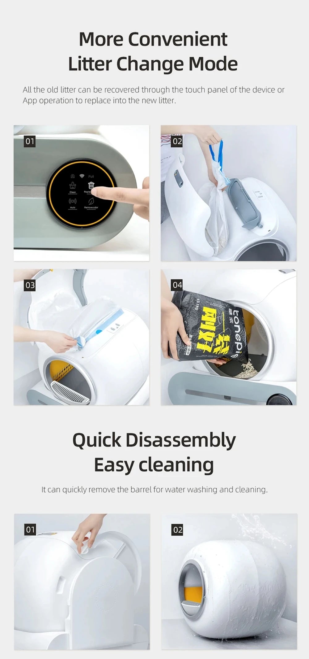 65L Large Space Silent Smart WiFi Cat Litter Box with 9L Trash Automatic Cleaning Fully Enclosed Electric Pet Toilet