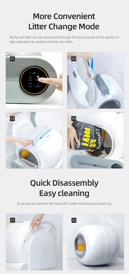 65L Large Space Silent Smart WiFi Cat Litter Box with 9L Trash Automatic Cleaning Fully Enclosed Electric Pet Toilet