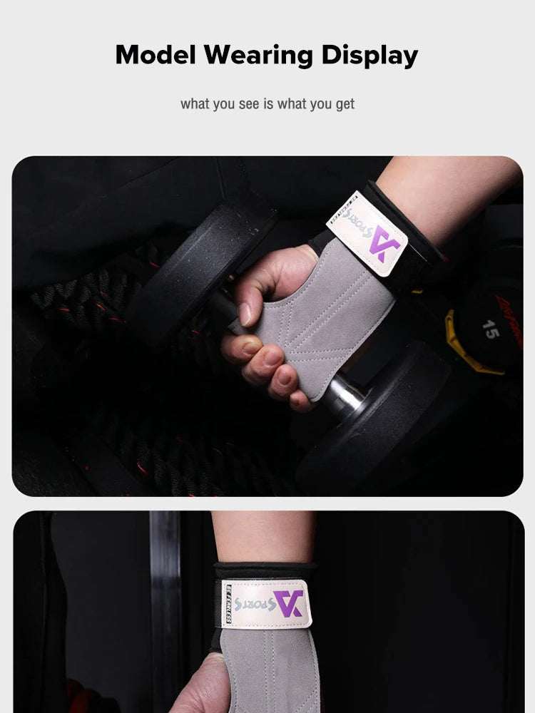Cowhide Power-Assisted Straps Grips Fitness Gloves Anti-Skid Pads for Women Men Gym Workout Fitness Exercise【1 Pair】
