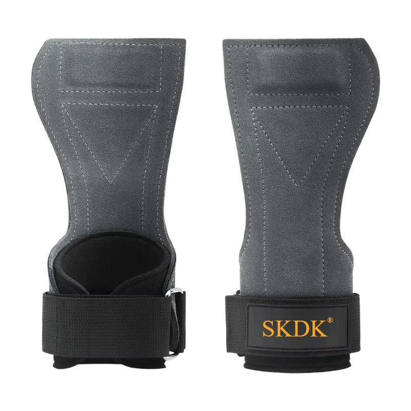 2Pcs Cowhide Gym Gloves Grips Anti-Skid Weight Power Belt Lifting Pads Deadlift Workout Fitness Palm Protection Training Guards