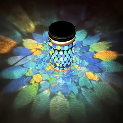 1pc Solar Mosaic Outdoor Lantern, Atmosphere Lamp, Rechargeable Table Lamp Mosaic Night Light For Garden, Outdoor Decorations