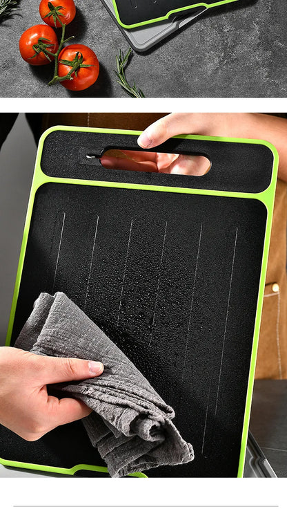 Foldable Double-Sided Thawing Cutting Board 4-in-1 Aluminum Alloy Chopping Board with Knife Sharpener and Garlic Grinder