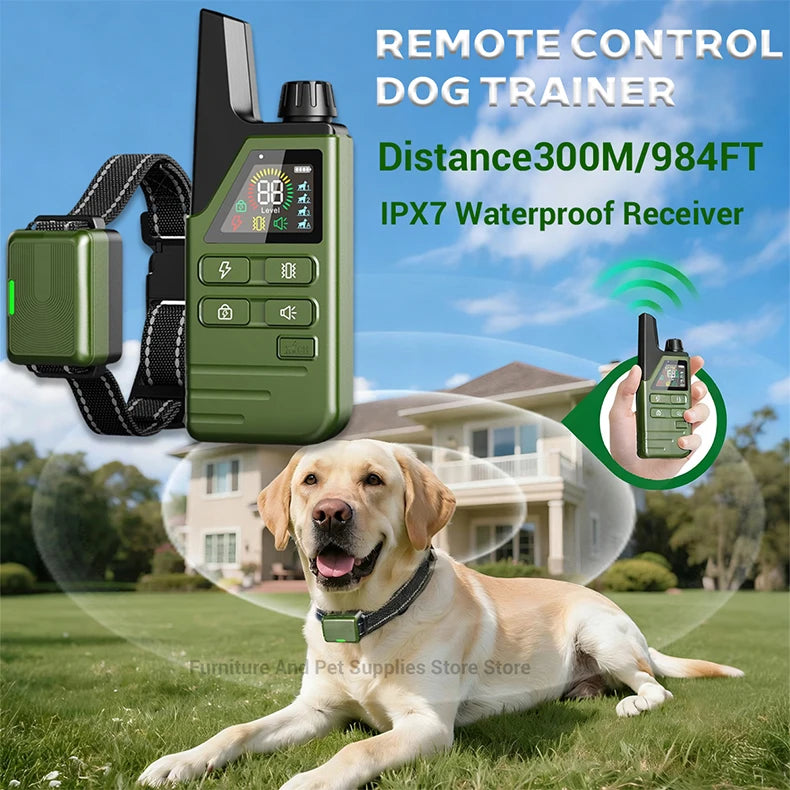 984Ft/300M Electric Dog Training Collar Remote Control Waterproof Pet BehaviorFor 10-120lbs Puppy With Shock Vibration