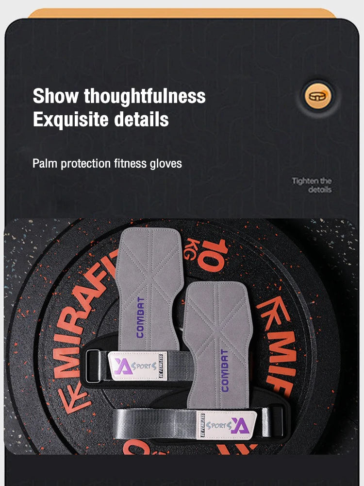 Cowhide Power-Assisted Straps Grips Fitness Gloves Anti-Skid Pads for Women Men Gym Workout Fitness Exercise【1 Pair】